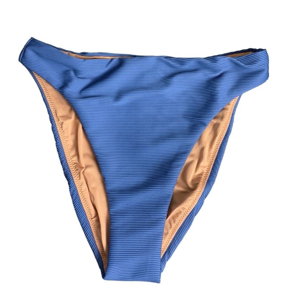 New! J. Crew Bikini Bottom Women’s Size XS Ribbed High Rise Cheeky Blue BE808